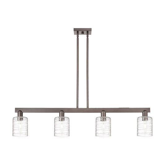 Innovations Cobbleskill 48in 4-Light Island Light | Industrial Oil Rubbed Bronze Steel and Deco Swirl Glass | Kitchen Island & | Model 716-4I-OB-G1113