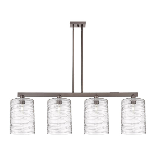 Innovations Cobbleskill 52in 4-Light Island Light | Industrial Oil Rubbed Bronze and Deco Swirl Glass | Kitchen Island & Dining | Model 716-4I-OB-G1113-L