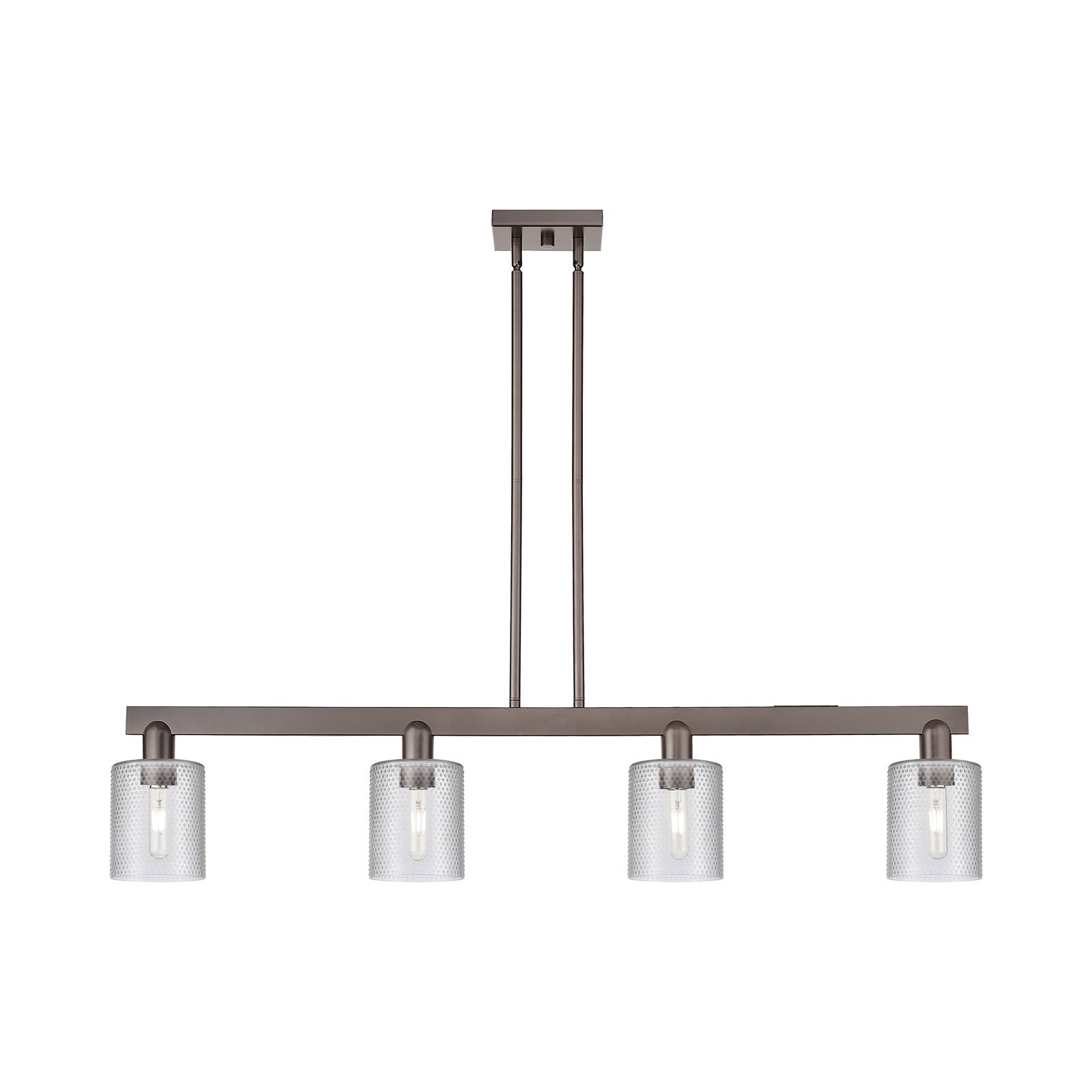 Innovations Cobbleskill 48in 4-Light Island Light | Industrial Oil Rubbed Bronze Steel and Clear Glass | Kitchen Island & Dining | Model 716-4I-OB-G112