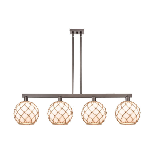 Innovations Farmhouse Rope 53in 4-Light Island Light | Industrial Oil Rubbed Bronze Steel and Matte White Glass with Brown | Model 716-4I-OB-G121-10RB
