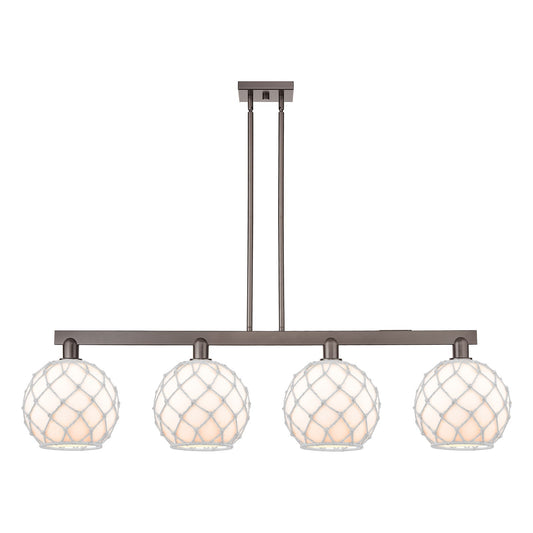 Innovations Farmhouse Rope 53in 4-Light Island Light | Industrial Oil Rubbed Bronze Steel and White Glass with Rope | Kitchen | Model 716-4I-OB-G121-10RW