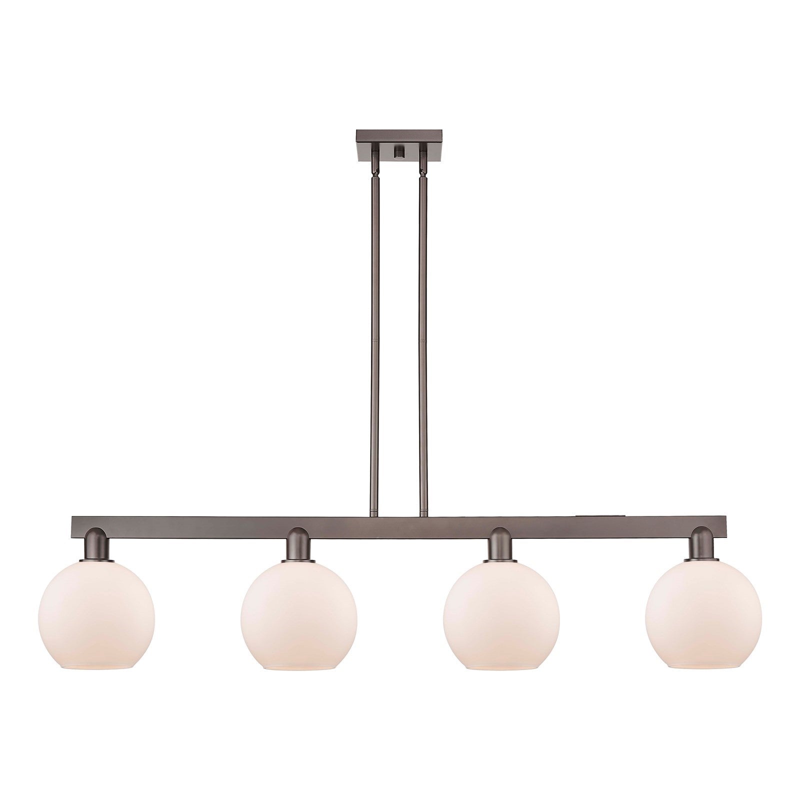Innovations Athens 51in 4-Light Island Light | Industrial Oil Rubbed Bronze Steel and Matte White Glass | Kitchen Island & Dining | Model 716-4I-OB-G121-8