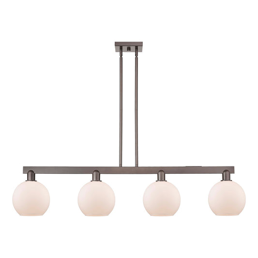 Innovations Athens 51in 4-Light Island Light | Industrial Oil Rubbed Bronze Steel and Matte White Glass | Kitchen Island & Dining | Model 716-4I-OB-G121-8