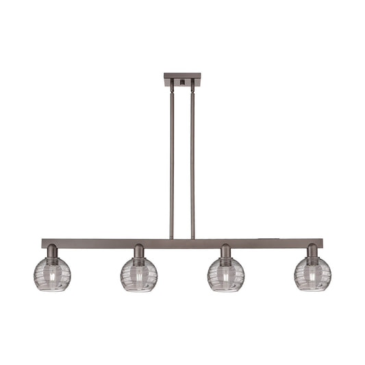 Innovations Athens Deco Swirl 48.625in 4-Light Island Light | Industrial Oil Rubbed Bronze and Light Smoke Glass | Kitchen | Model 716-4I-OB-G1213-6SM