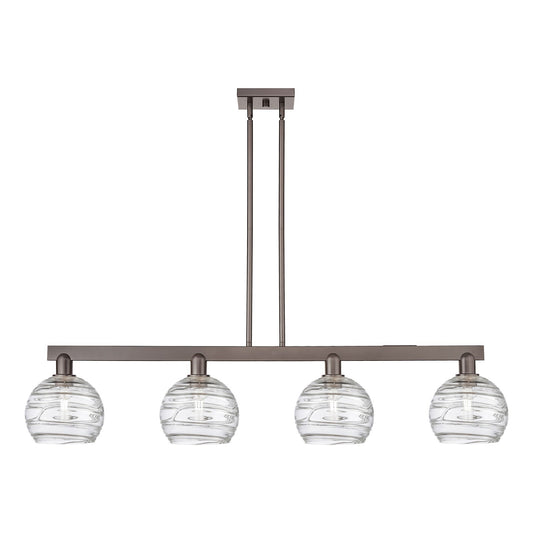 Innovations Athens Deco Swirl 51in 4-Light Island Light | Industrial Oil Rubbed Bronze Steel and Clear Deco Swirl Glass | Model 716-4I-OB-G1213-8CL