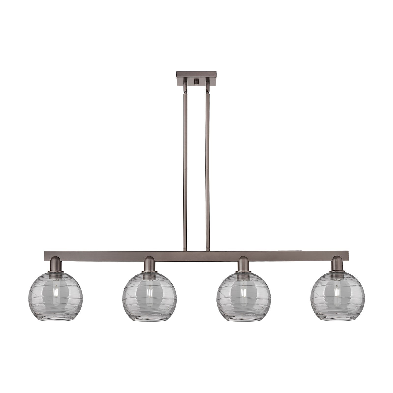 Innovations Athens Deco Swirl 51in 4-Light Island Light | Industrial Oil Rubbed Bronze and Light Smoke Glass | Kitchen Island | Model 716-4I-OB-G1213-8SM
