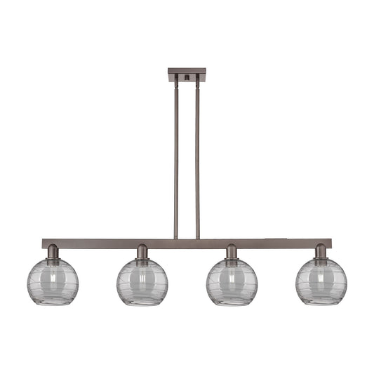 Innovations Athens Deco Swirl 51in 4-Light Island Light | Industrial Oil Rubbed Bronze and Light Smoke Glass | Kitchen Island | Model 716-4I-OB-G1213-8SM