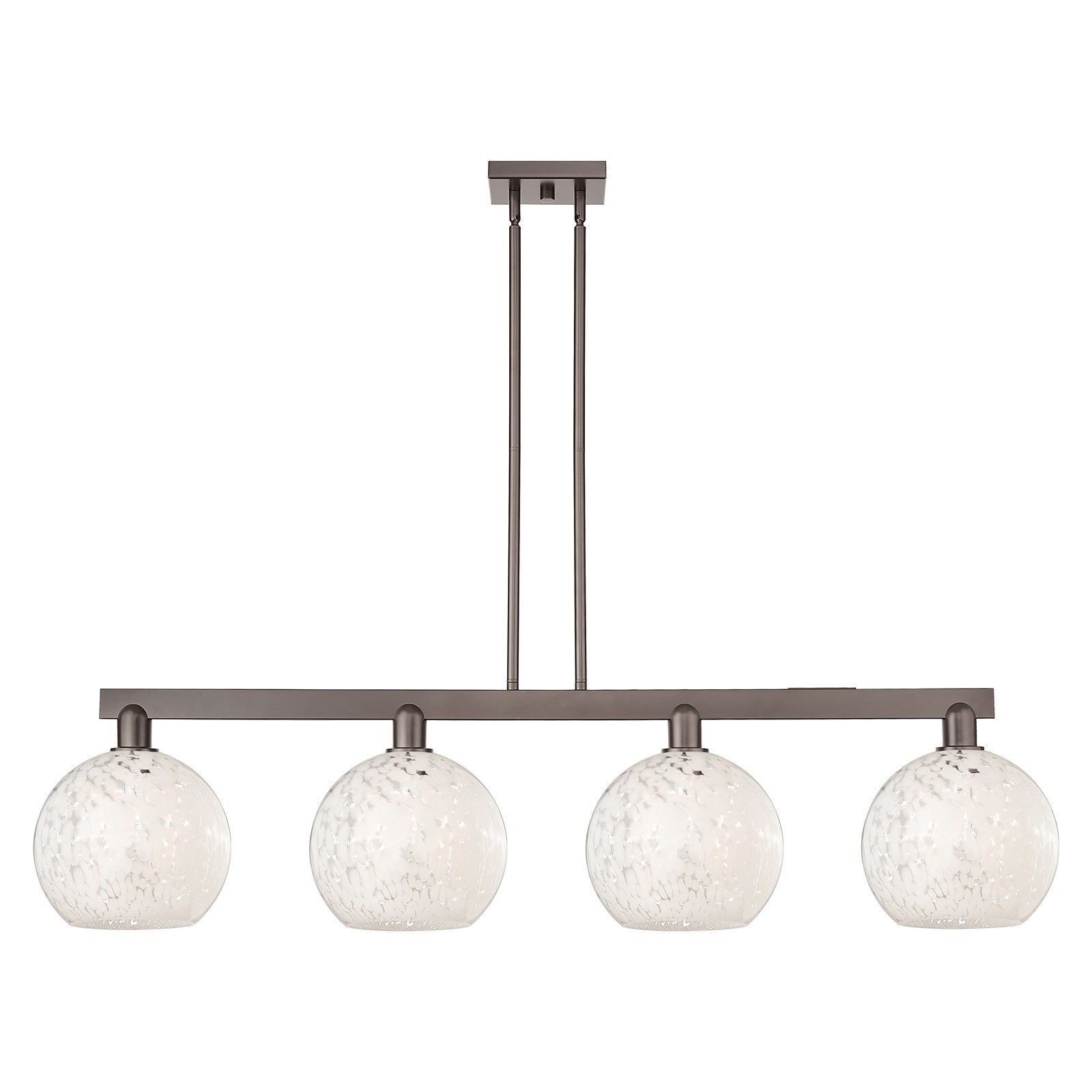 Innovations Lighting Arcadia 53in 4-Light Island Light | Industrial Oil Rubbed Bronze and White Mouchette Glass | Kitchen | Model 716-4I-OB-G1216-10WM