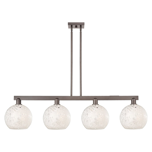Innovations Lighting Arcadia 53in 4-Light Island Light | Industrial Oil Rubbed Bronze and White Mouchette Glass | Kitchen | Model 716-4I-OB-G1216-10WM