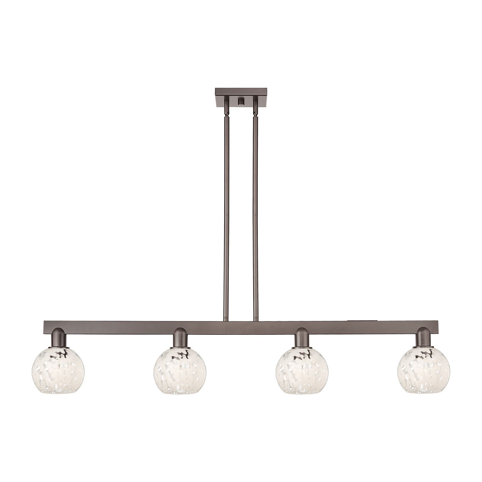 Innovations Lighting White Mouchette 49in 4-Light Island Light | Industrial Oil Rubbed Bronze Steel and White Glass | Kitchen | Model 716-4I-OB-G1216-6WM