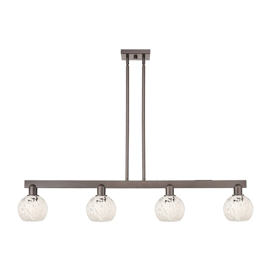 Innovations Lighting White Mouchette 49in 4-Light Island Light | Industrial Oil Rubbed Bronze Steel and White Glass | Kitchen | Model 716-4I-OB-G1216-6WM