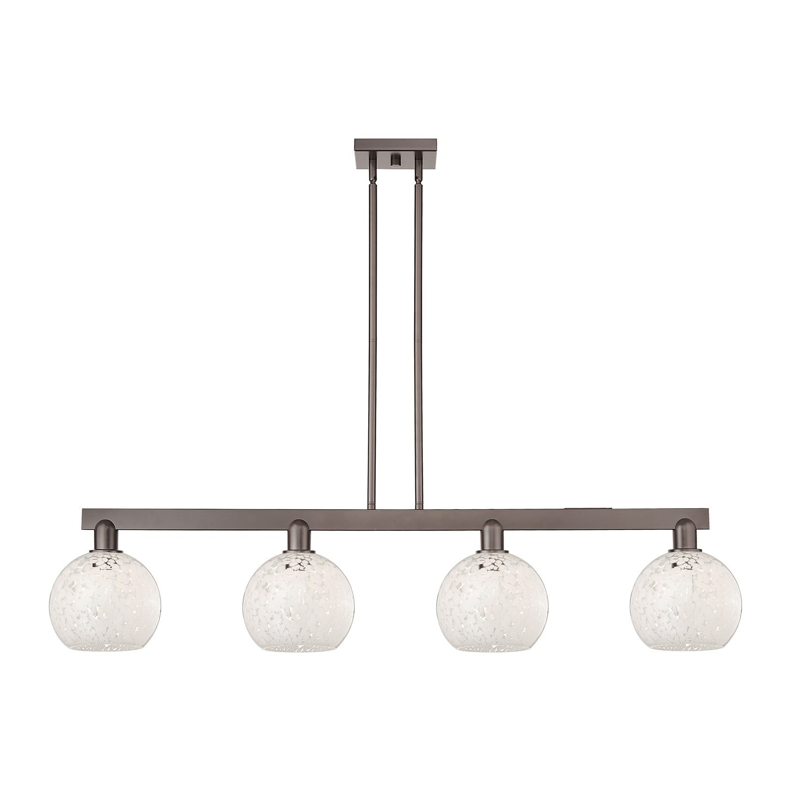 Innovations Lighting White Mouchette 51in 4-Light Island Light | Industrial Oil Rubbed Bronze Steel and White Glass | Kitchen | Model 716-4I-OB-G1216-8WM