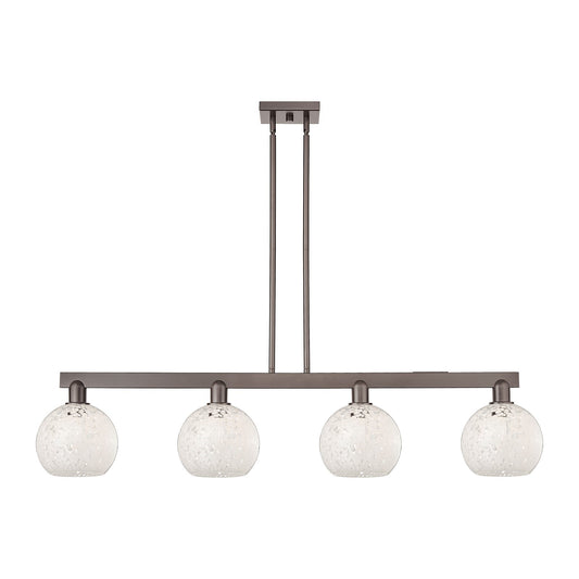 Innovations Lighting White Mouchette 51in 4-Light Island Light | Industrial Oil Rubbed Bronze Steel and White Glass | Kitchen | Model 716-4I-OB-G1216-8WM
