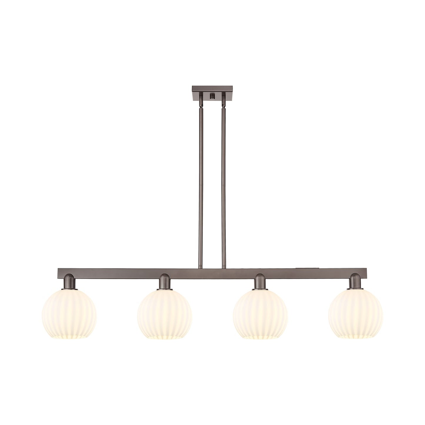 Innovations Lighting White Venetian 48in 4-Light Island Light | Art Nouveau Oil Rubbed Bronze and White Venetian Glass | Model 716-4I-OB-G1217-8WV