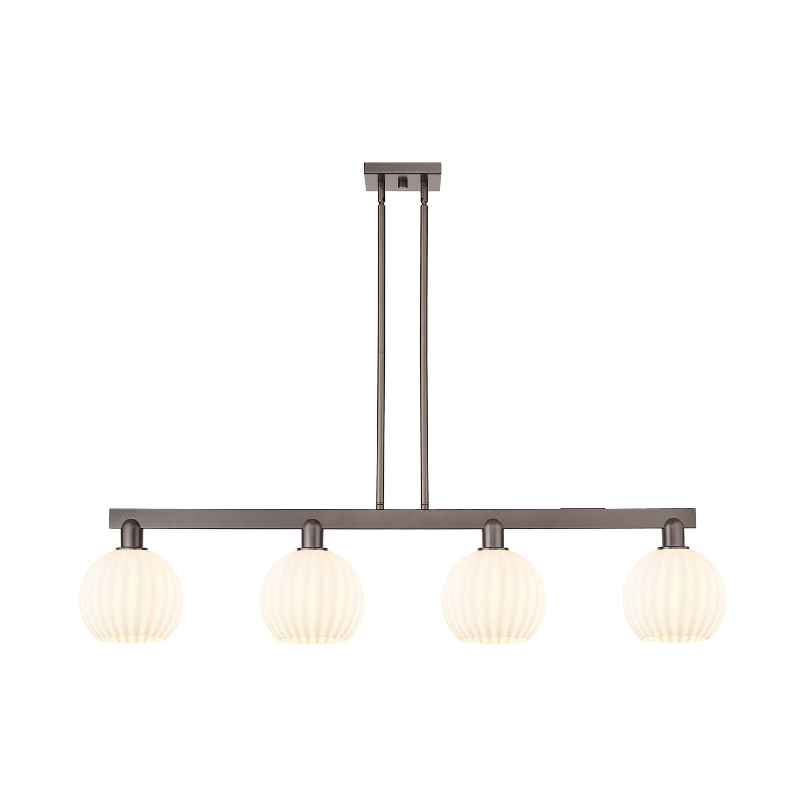 Innovations Lighting White Venetian 48in 4-Light Island Light | Art Nouveau Oil Rubbed Bronze and White Venetian Glass | Model 716-4I-OB-G1217-8WV