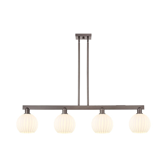 Innovations Lighting White Venetian 48in 4-Light Island Light | Art Nouveau Oil Rubbed Bronze and White Venetian Glass | Model 716-4I-OB-G1217-8WV