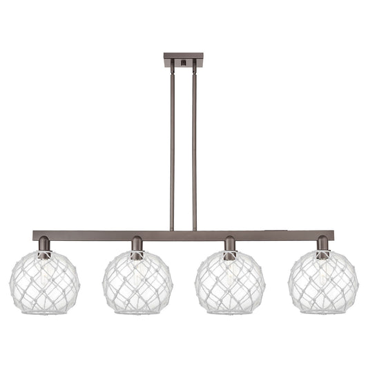 Innovations Farmhouse Rope 53in 4-Light Island Light | Industrial Oil Rubbed Bronze Steel and Clear Glass with White Rope | Model 716-4I-OB-G122-10RW