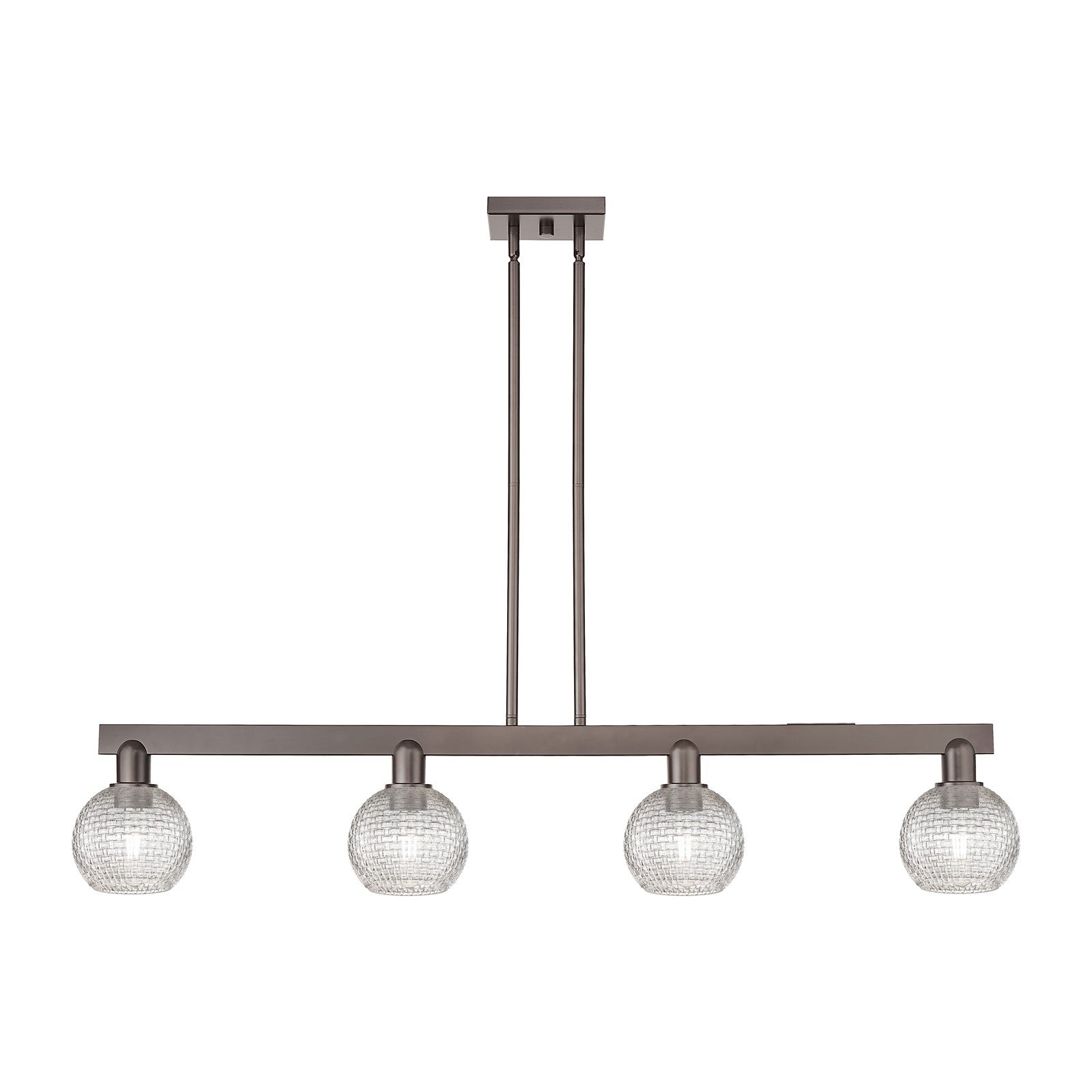 Innovations Athens 49in 4-Light Island Light | Industrial Oil Rubbed Bronze Steel and Clear Basket Weave Glass | Kitchen | Model 716-4I-OB-G122C-6CL