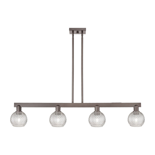 Innovations Athens 49in 4-Light Island Light | Industrial Oil Rubbed Bronze Steel and Clear Basket Weave Glass | Kitchen | Model 716-4I-OB-G122C-6CL