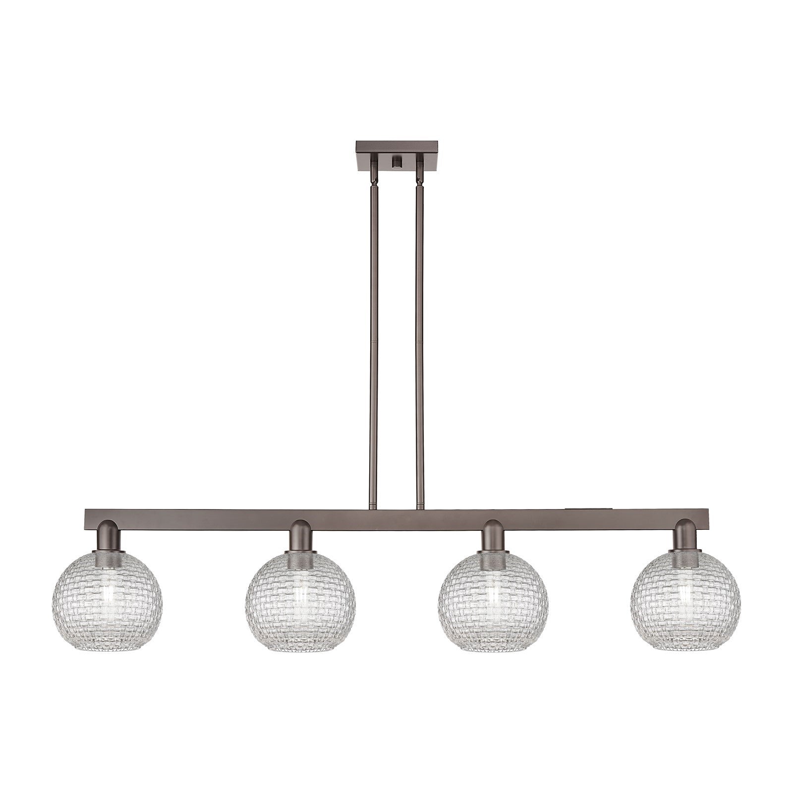 Innovations Athens 51in 4-Light Island Light | Industrial Oil Rubbed Bronze Steel and Clear Basket Weave Glass | Kitchen | Model 716-4I-OB-G122C-8CL