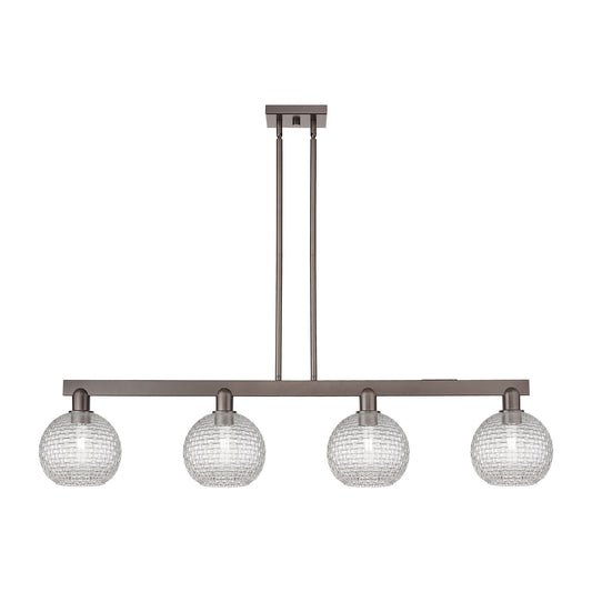 Innovations Athens 51in 4-Light Island Light | Industrial Oil Rubbed Bronze Steel and Clear Basket Weave Glass | Kitchen | Model 716-4I-OB-G122C-8CL