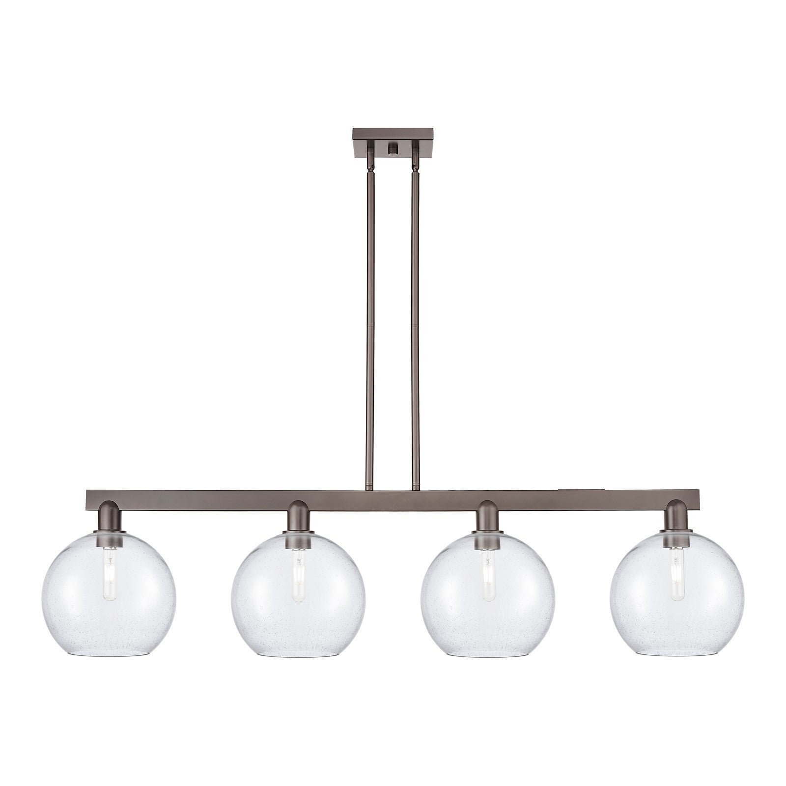 Innovations Athens 53in 4-Light Island Light | Industrial Oil Rubbed Bronze Steel and Seedy Glass | Kitchen Island & Dining Room | Model 716-4I-OB-G124-10