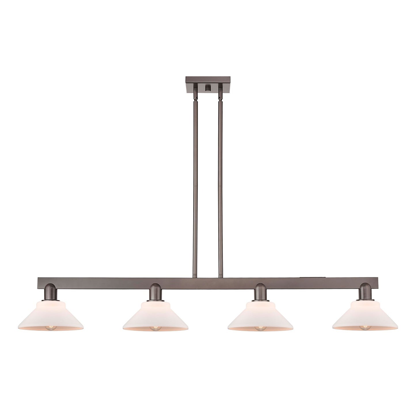 Innovations Orwell 51in 4-Light Island Light | Industrial Oil Rubbed Bronze Steel and Matte White Glass | Kitchen Island & Dining | Model 716-4I-OB-G131