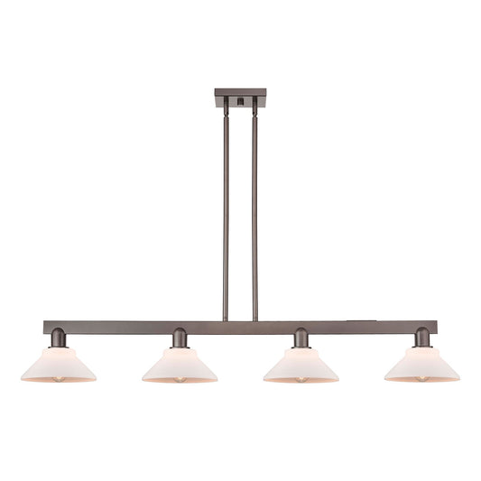 Innovations Orwell 51in 4-Light Island Light | Industrial Oil Rubbed Bronze Steel and Matte White Glass | Kitchen Island & Dining | Model 716-4I-OB-G131