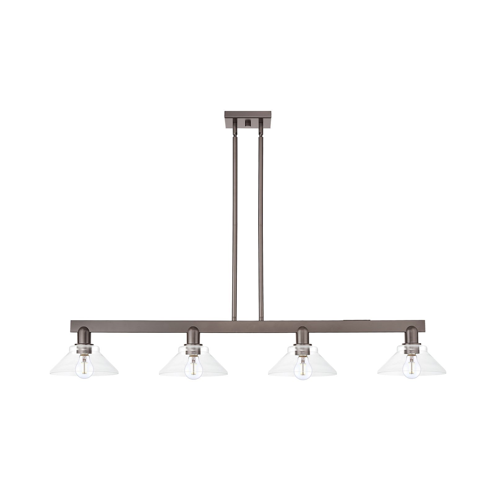 Innovations Orwell 51in 4-Light Island Light | Industrial Oil Rubbed Bronze and Clear Glass | Kitchen Island & Dining Room | Model 716-4I-OB-G132