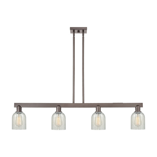 Innovations Caledonia 48in 4-Light Island Light | Industrial Oil Rubbed Bronze Steel and Mouchette Glass | Kitchen Island & Dining | Model 716-4I-OB-G2511