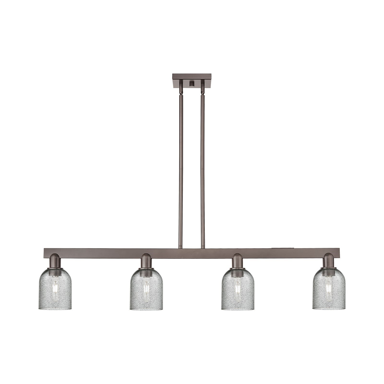 Innovations Caledonia 48in 4-Light Island Light | Industrial Oil Rubbed Bronze Steel and Charcoal Glass | Kitchen Island & Dining | Model 716-4I-OB-G257