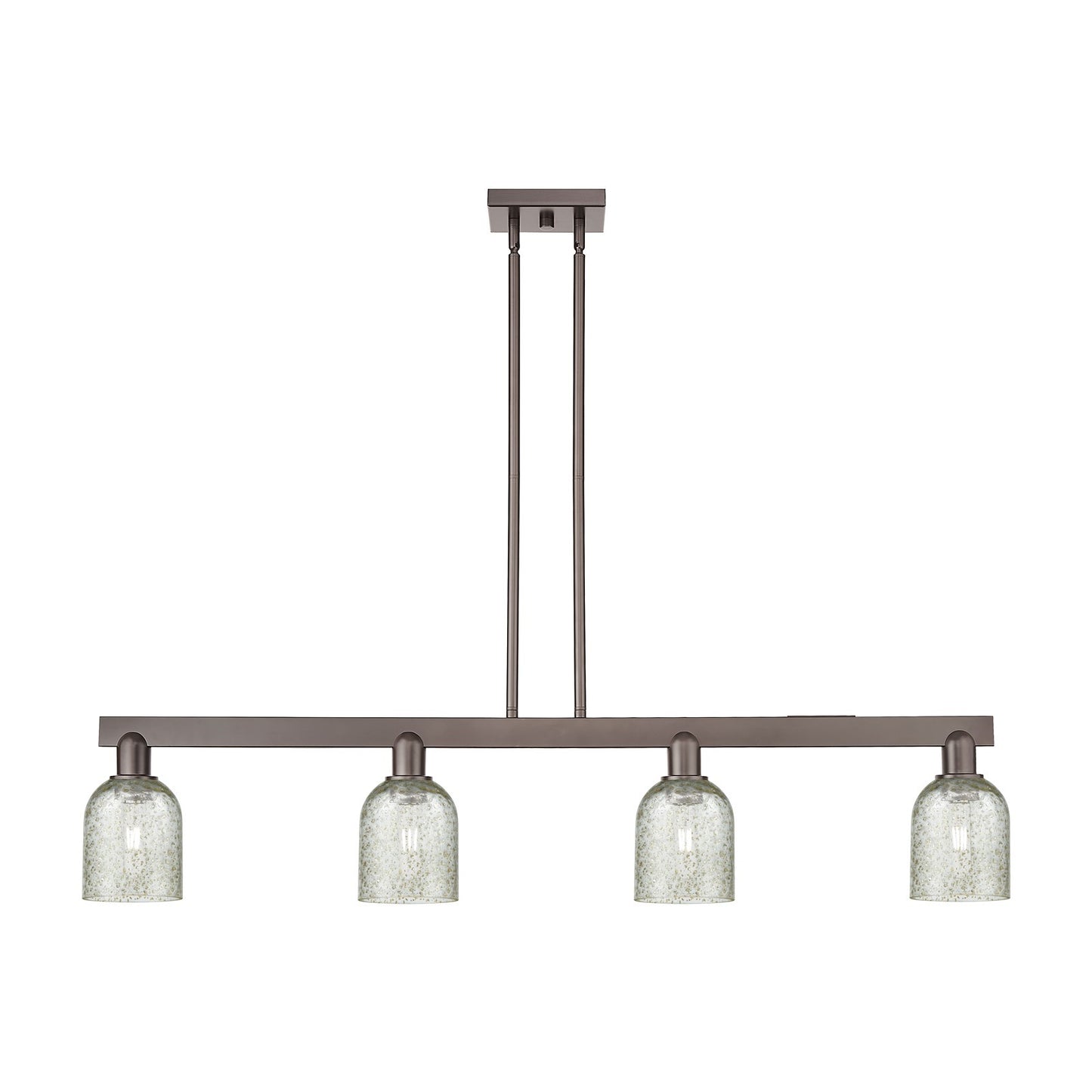 Innovations Caledonia 48in 4-Light Island Light | Industrial Oil Rubbed Bronze Steel and Mica Glass | Kitchen Island | Model 716-4I-OB-G259