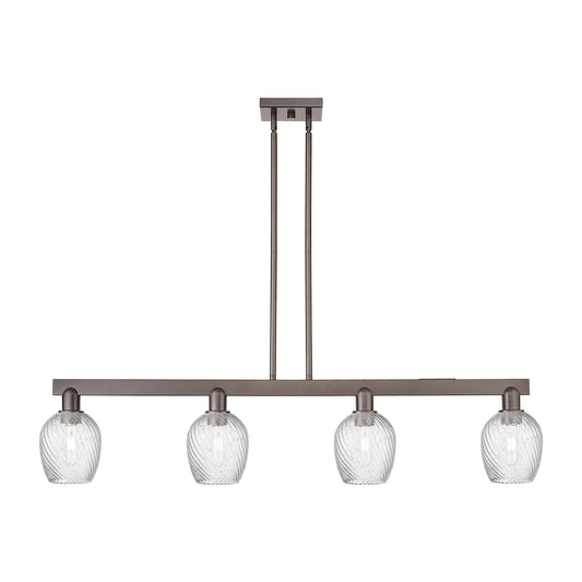 Innovations Salina 49in 4-Light Island Light | Industrial Oil Rubbed Bronze Steel and Clear Spiral Fluted Glass | Kitchen Island & | Model 716-4I-OB-G292