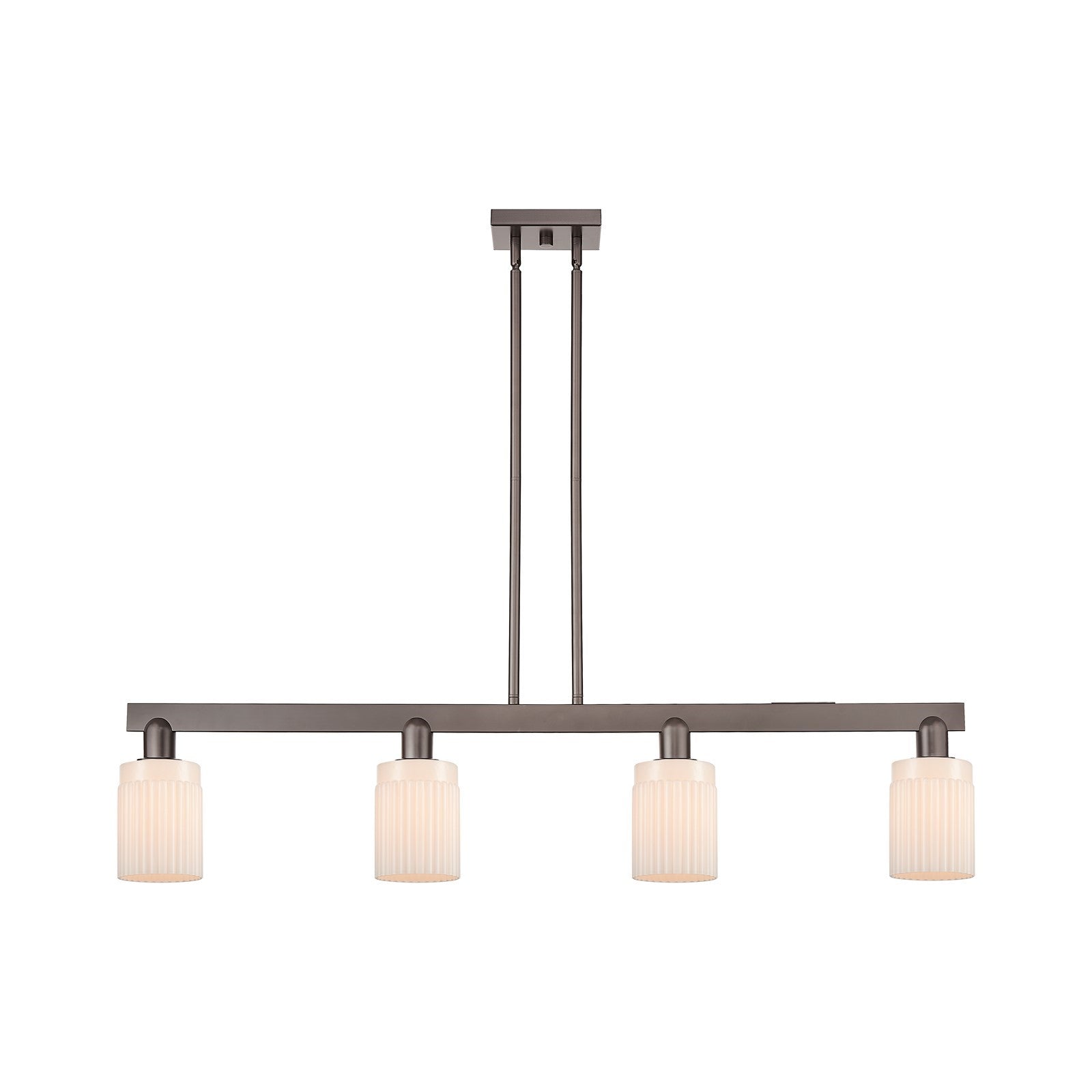 Innovations Hadley 47in 4-Light Island Light | Industrial Oil Rubbed Bronze Steel and Matte White Glass | Kitchen Island & Dining | Model 716-4I-OB-G341