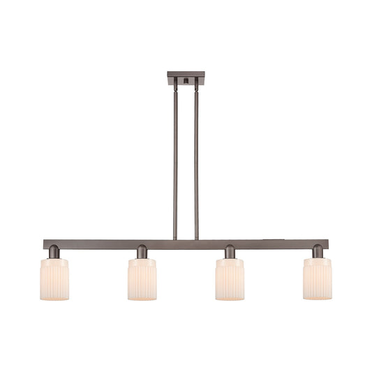 Innovations Hadley 47in 4-Light Island Light | Industrial Oil Rubbed Bronze Steel and Matte White Glass | Kitchen Island & Dining | Model 716-4I-OB-G341