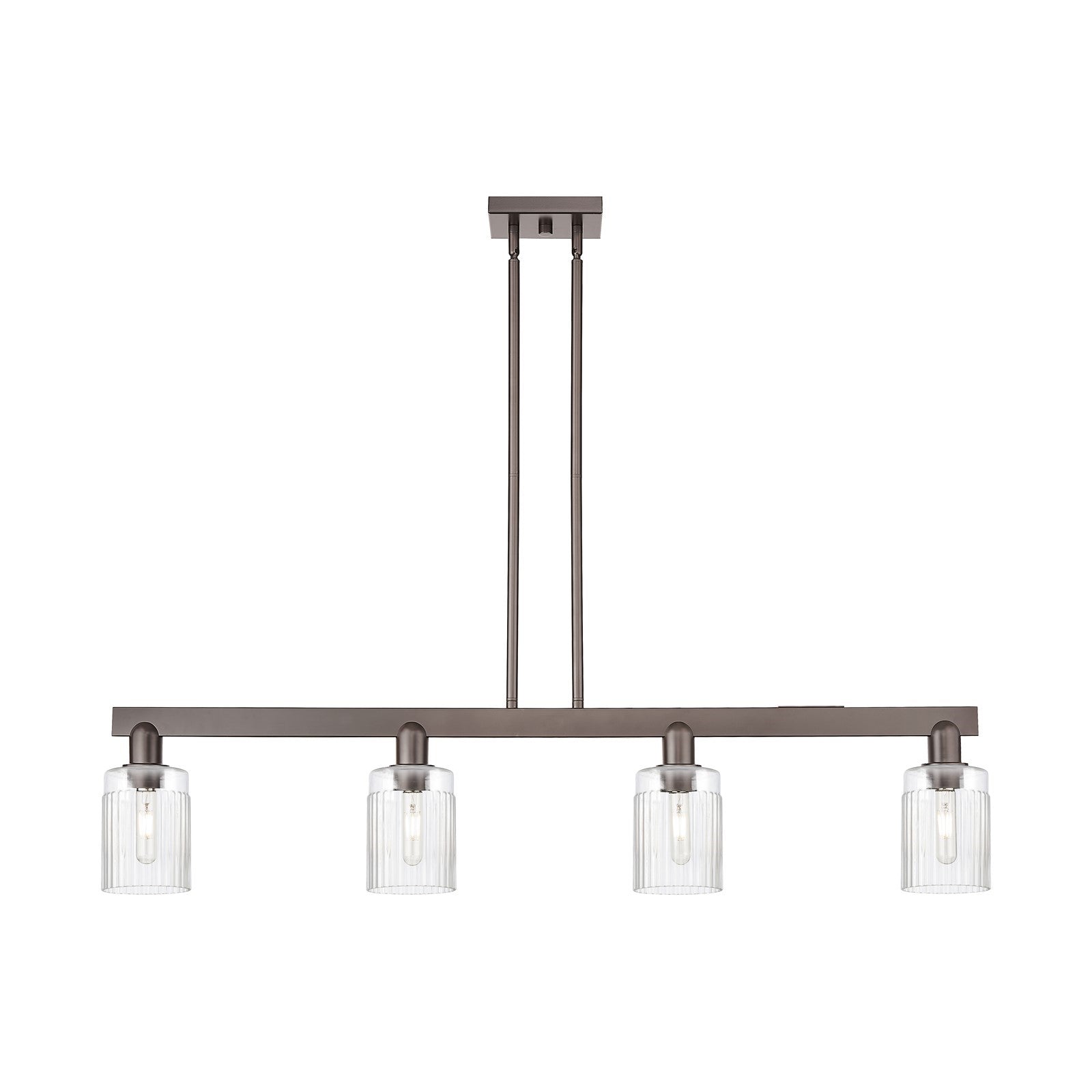 Innovations Hadley 47in 4-Light Island Light | Industrial Oil Rubbed Bronze Steel and Clear Ribbed Glass | Kitchen Island & Dining | Model 716-4I-OB-G342