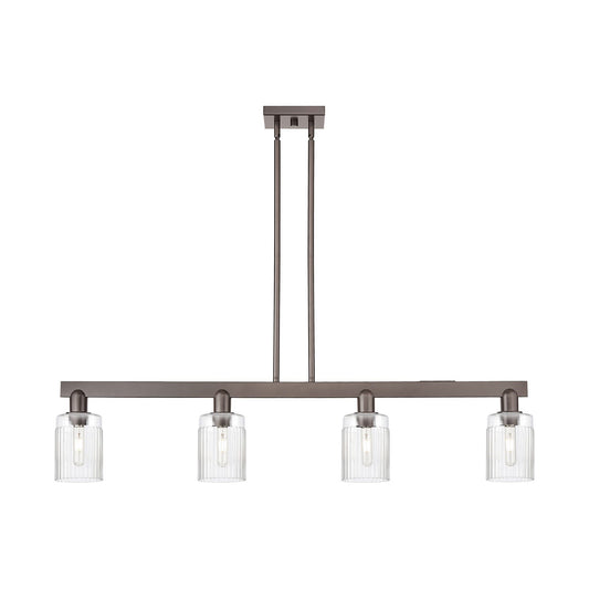 Innovations Hadley 47in 4-Light Island Light | Industrial Oil Rubbed Bronze Steel and Clear Ribbed Glass | Kitchen Island & Dining | Model 716-4I-OB-G342