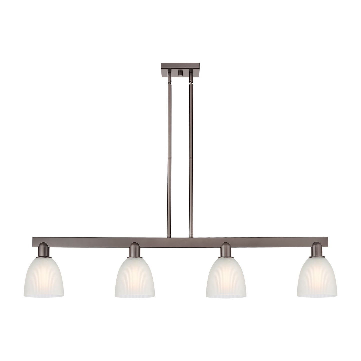 Innovations Castile 49in 4-Light Island Light | Industrial Oil Rubbed Bronze Steel and White Glass | Kitchen Island & Dining Room | Model 716-4I-OB-G381