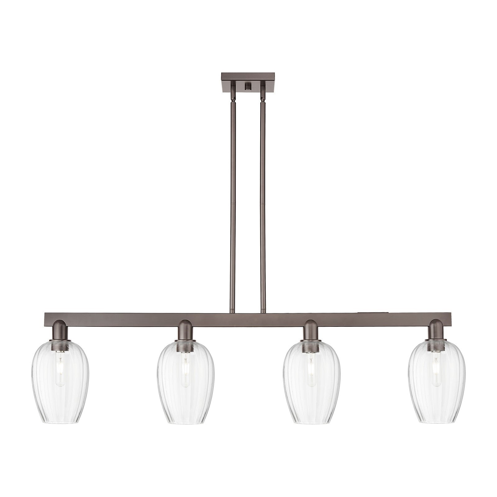Innovations Preston Flute 49in 4-Light Island Light | Industrial Oil Rubbed Bronze Steel and Clear Glass | Kitchen Island & | Model 716-4I-OB-G457-6CL