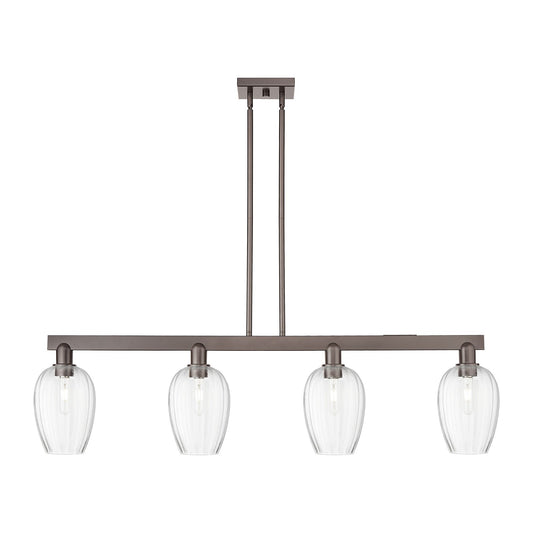 Innovations Preston Flute 49in 4-Light Island Light | Industrial Oil Rubbed Bronze Steel and Clear Glass | Kitchen Island & | Model 716-4I-OB-G457-6CL