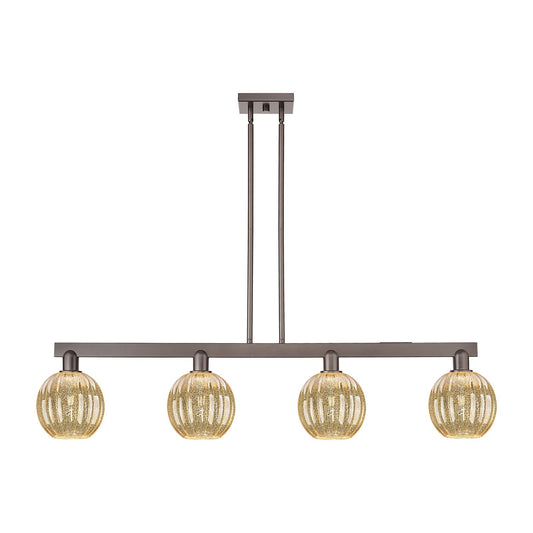 Innovations Preston Globe 50in 4-Light Island Light | Industrial Oil Rubbed Bronze Steel and Mercury Glass | Kitchen Island | Model 716-4I-OB-G458-7ME