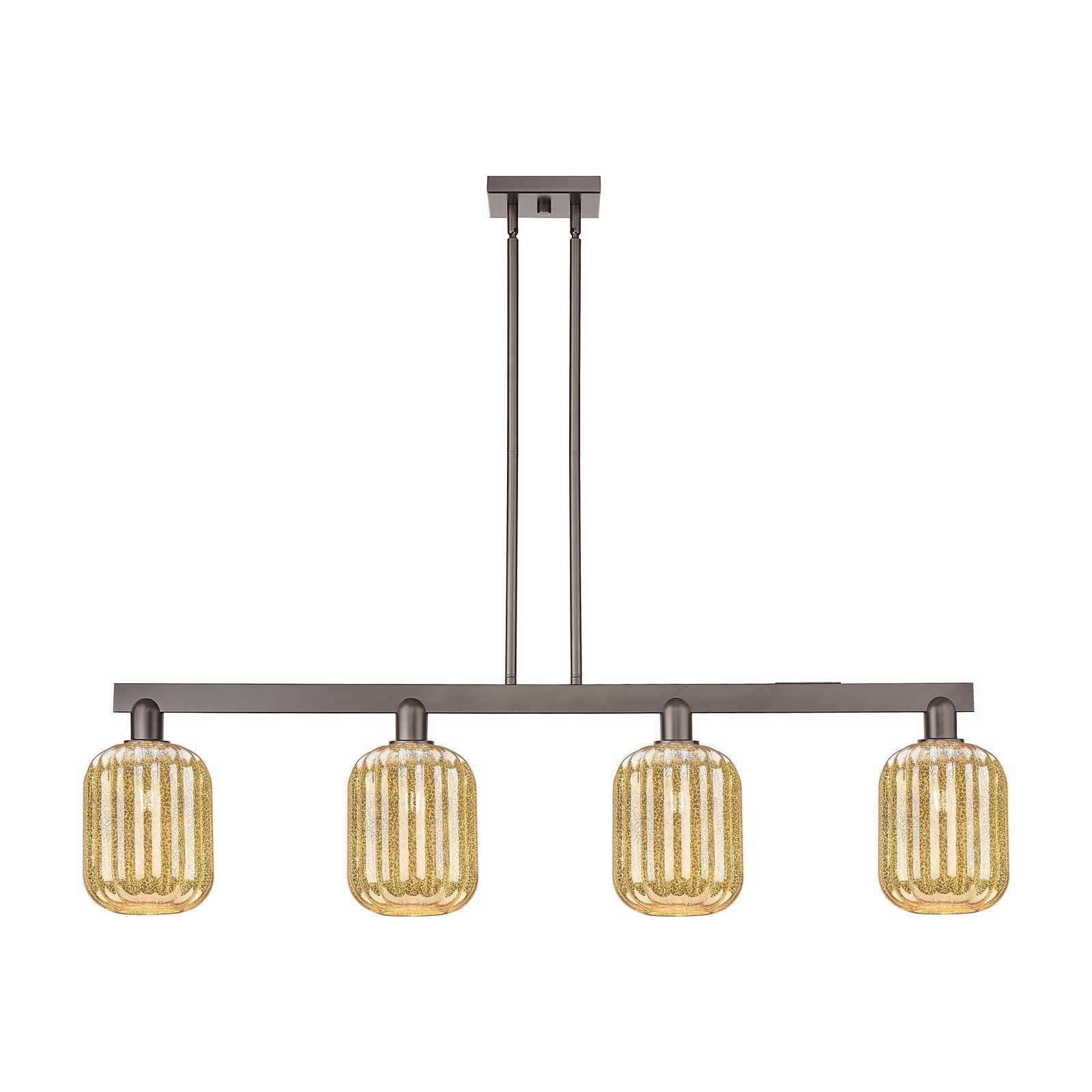 Innovations Preston Cylinder 49.5in 4-Light Island Light | Industrial Oil Rubbed Bronze Steel and Mercury Glass | Kitchen | Model 716-4I-OB-G460-7ME