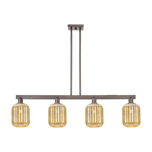 Innovations Preston Cylinder 49.5in 4-Light Island Light | Industrial Oil Rubbed Bronze Steel and Mercury Glass | Kitchen | Model 716-4I-OB-G460-7ME
