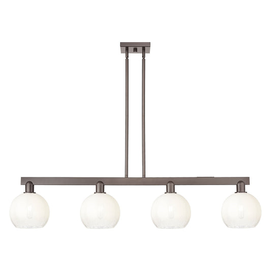 Innovations Brookhaven Globe 51in 4-Light Island Light | Industrial Oil Rubbed Bronze Steel and Opal Glass | Kitchen Island & | Model 716-4I-OB-G483-8OP