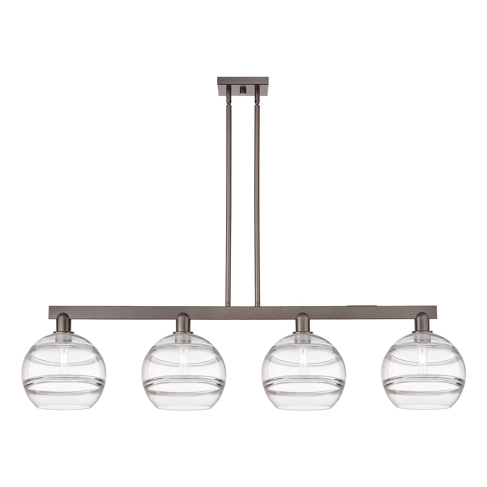 Innovations Rochester 53in 4-Light Island Light | Industrial Oil Rubbed Bronze Steel and Clear Glass | Kitchen Island & Dining | Model 716-4I-OB-G556-10CL