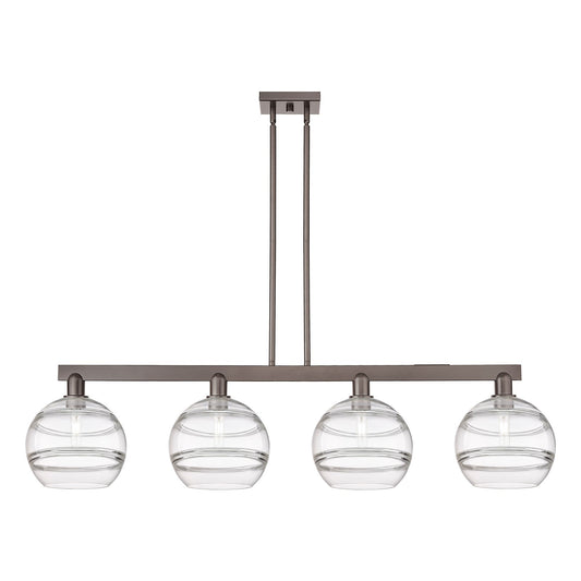 Innovations Rochester 53in 4-Light Island Light | Industrial Oil Rubbed Bronze Steel and Clear Glass | Kitchen Island & Dining | Model 716-4I-OB-G556-10CL