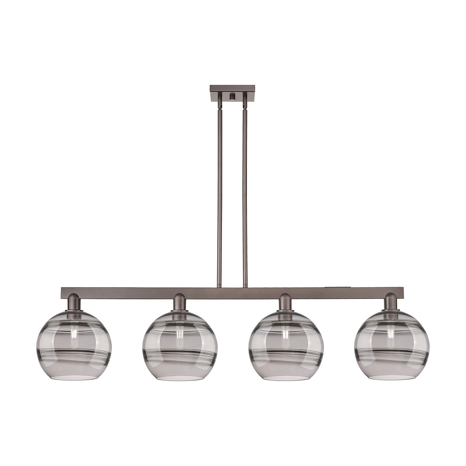 Innovations Rochester 53in 4-Light Island Light | Industrial Oil Rubbed Bronze Steel and Light Smoke Glass | Kitchen Island & | Model 716-4I-OB-G556-10SM