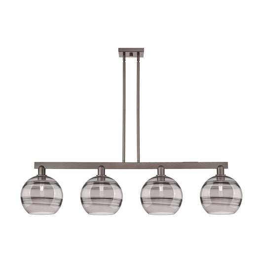 Innovations Rochester 53in 4-Light Island Light | Industrial Oil Rubbed Bronze Steel and Light Smoke Glass | Kitchen Island & | Model 716-4I-OB-G556-10SM