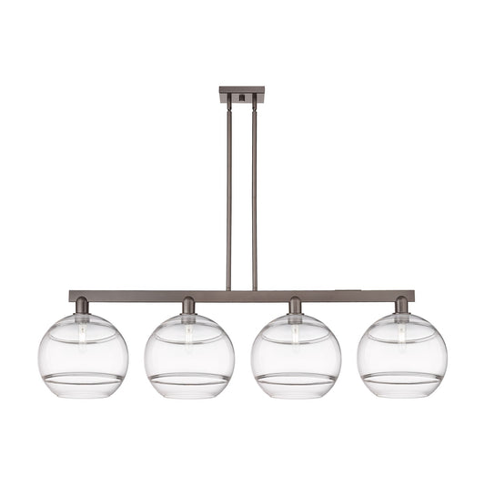 Innovations Rochester 55in 4-Light Island Light | Industrial Oil Rubbed Bronze Steel and Clear Glass | Kitchen Island & Dining | Model 716-4I-OB-G556-12CL