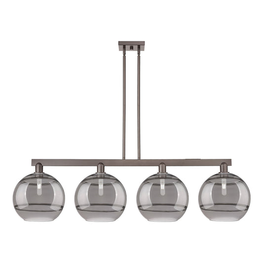 Innovations Rochester 55in 4-Light Island Light | Industrial Oil Rubbed Bronze Steel and Light Smoke Glass | Kitchen Island & | Model 716-4I-OB-G556-12SM